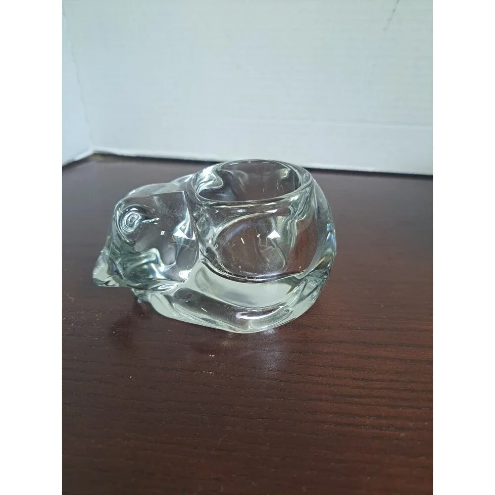 Indiana Glass Clear Sleeping Cat Votive Candle Holder